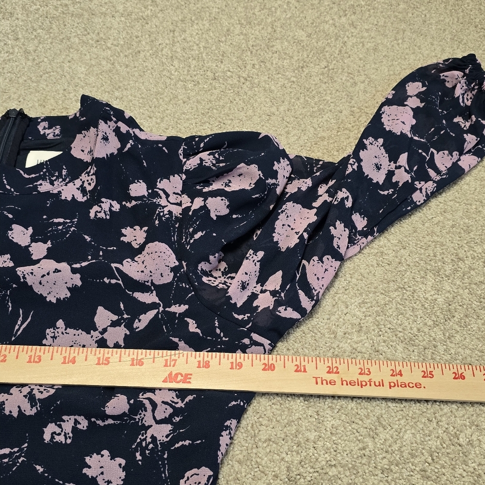 Hyacinth House Navy‎ & Blush Abstract Floral Rosalind Ruffle Midi Dress Sz L - Picture 7 of 9